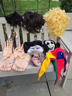 10 Piece Halloween Costume Accessory Bundle - Multicolor Wig & Mask Set